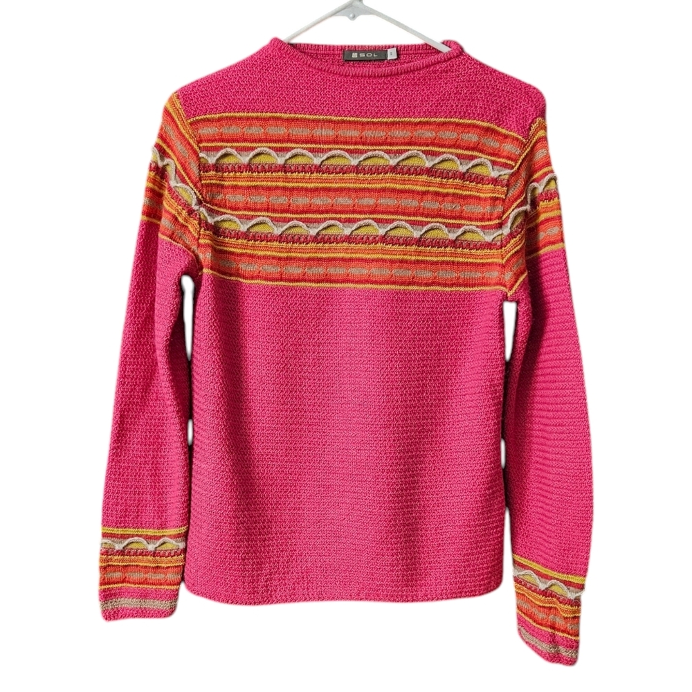 Sol  Pullover Sweater 100% Baby Alpaca Women's Small  Pink Multicolored
